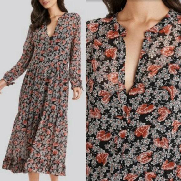 $99 Mng Mango Long Maxi Dress. Black Floral XS. - Picture 2 of 8